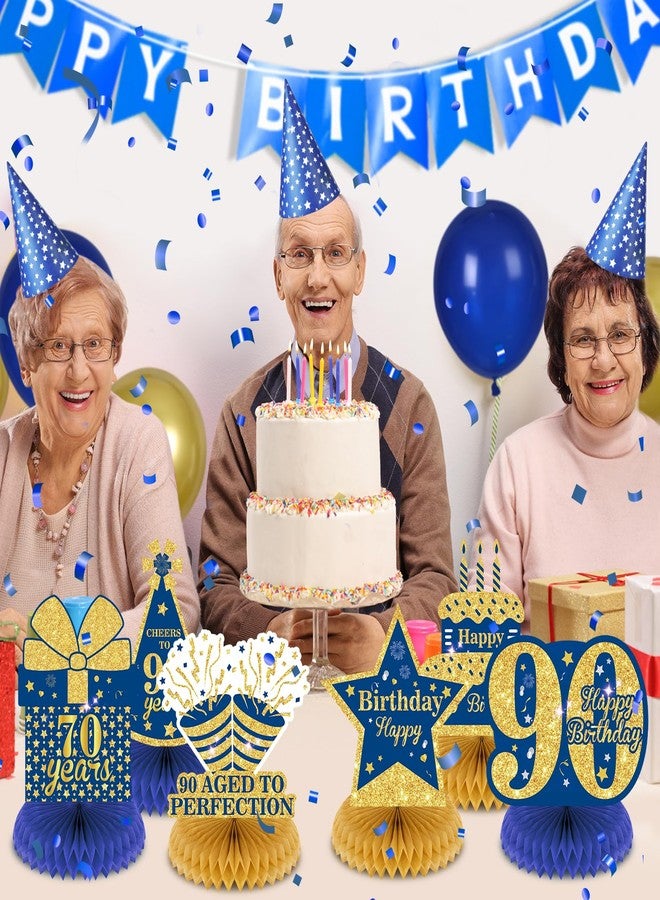 Wayyogh 9 قطع من زينة عيد الميلاد التسعين باللون الأزرق، قطع مركزية على شكل خلية نحل باللونين الأزرق الداكن والذهبي لتزيين الطاولة، زينة عيد ميلاد سعيد للرجال والنساء، هدايا حفلات الذكرى السنوية، لوازم الاحتفال بعيد الميلاد التسعين - Image 5